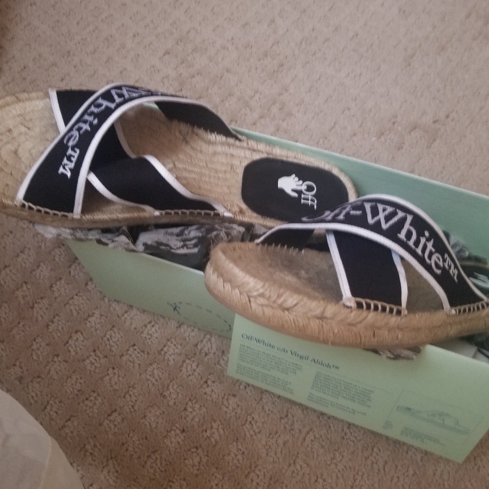 Black/white/beige/cotton/Leather sandals